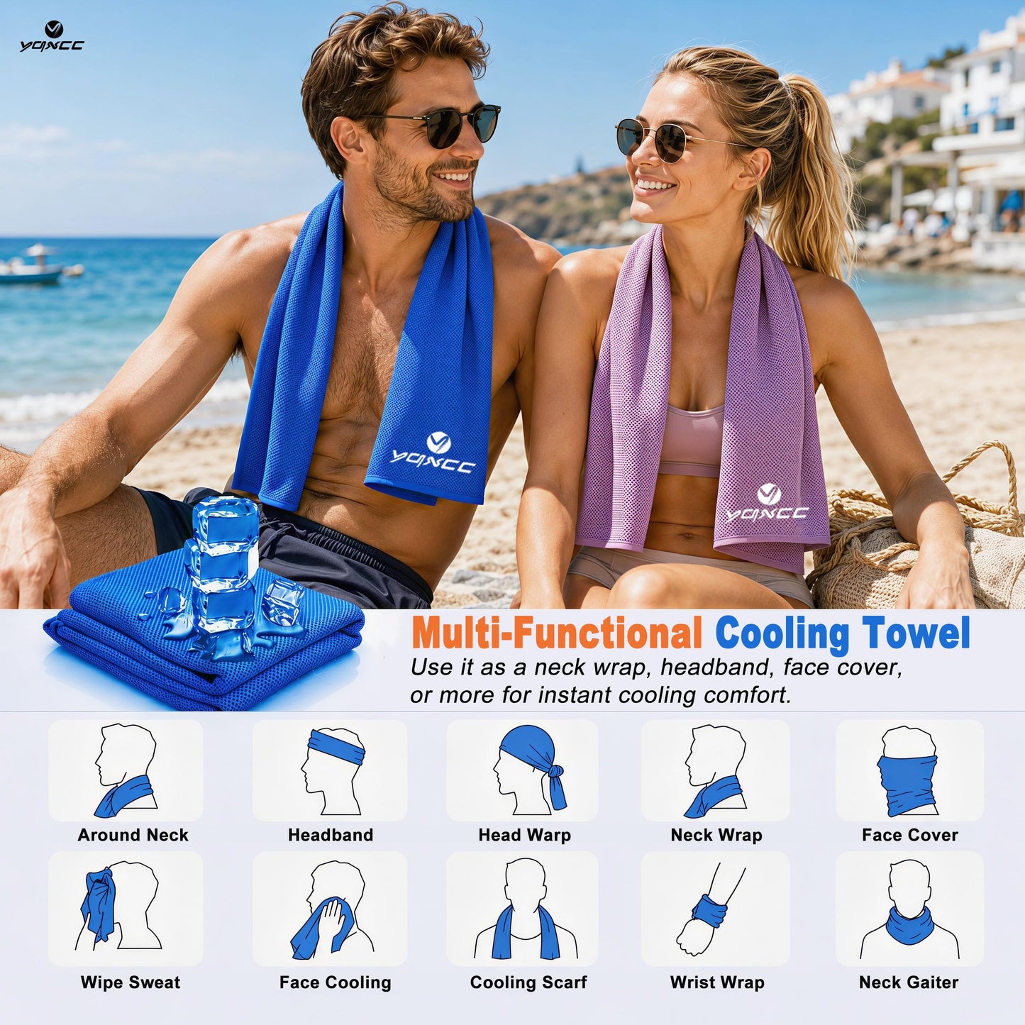 YQXCC 4 Pack Cooling Towels (40"x12"), Cool Neck Towel, Soft Breathable Microfiber for Gym, Yoga, Golf, Running, Camping & Summer Outdoor Activities