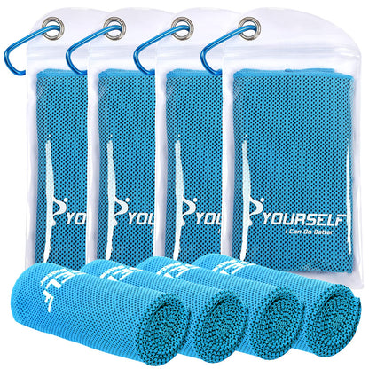 SYOURSELF Cooling Towels for Neck and Face, 4 Pack 40" x 12" Cooling Towel for Hot Weather, Soft Breathable Instant Cool Chilly Pad for Sports Golf Yoga Gym Athletes Camping Ice Towels(Mix-4pcs)