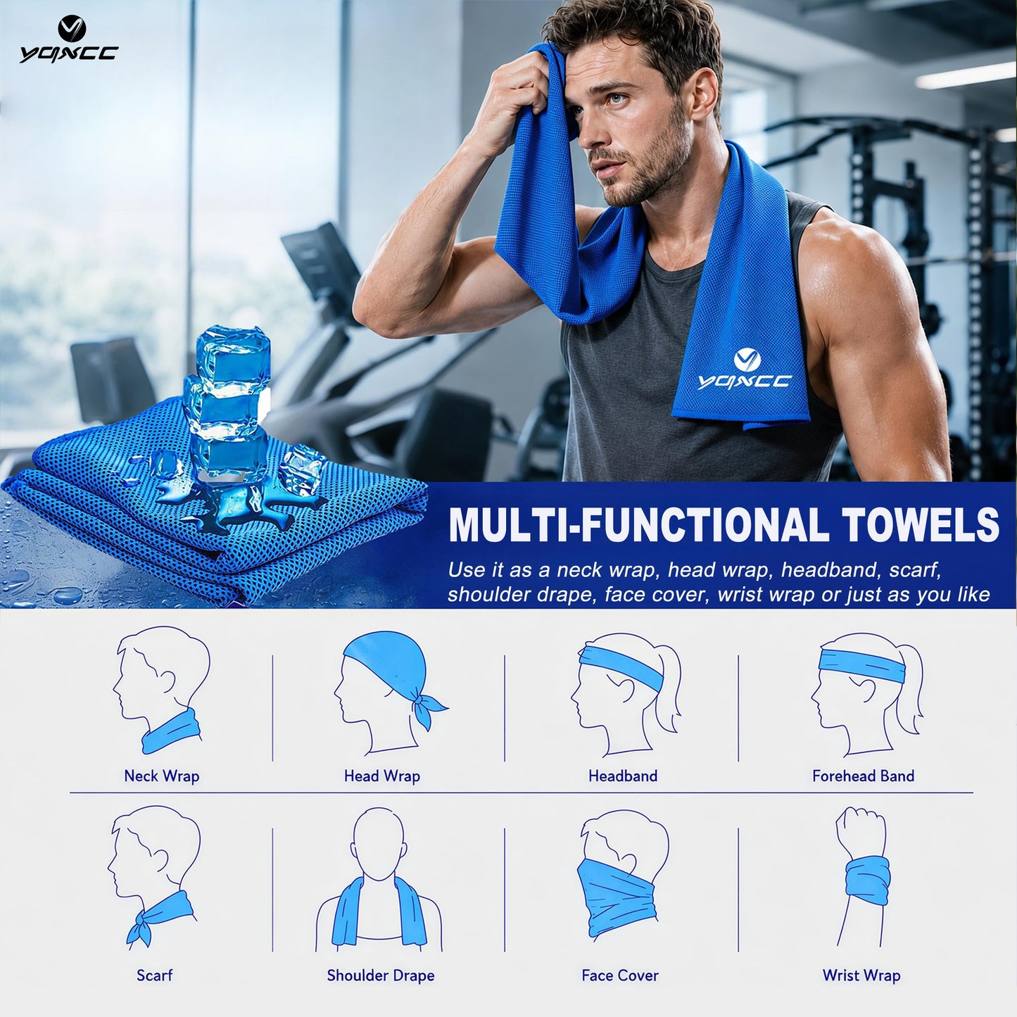 YQXCC 4 Pack Cooling Towels (40"x12"), Cool Neck Towel, Soft Breathable Microfiber for Gym, Yoga, Golf, Running, Camping & Summer Outdoor Activities