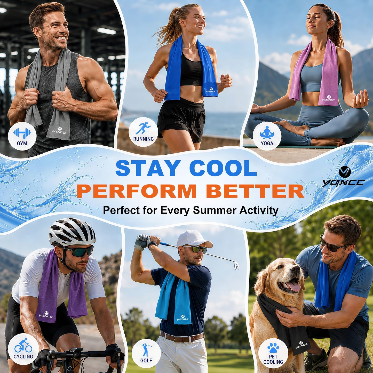 YQXCC 4 Pack Cooling Towels (40"x12"), Cool Neck Towel, Soft Breathable Microfiber for Gym, Yoga, Golf, Running, Camping & Summer Outdoor Activities