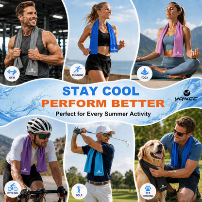 YQXCC 4 Pack Cooling Towels (40"x12"), Cool Neck Towel, Soft Breathable Microfiber for Gym, Yoga, Golf, Running, Camping & Summer Outdoor Activities
