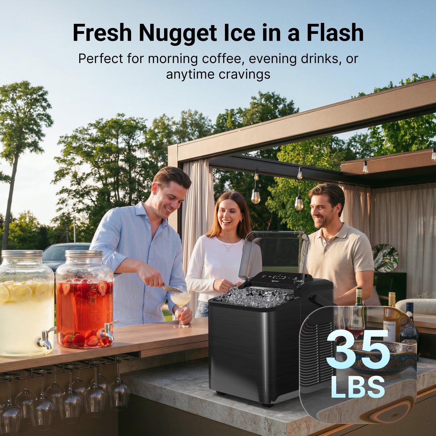Typhur Smart Nugget Ice Maker Countertop with App Control, Pebble Ice Machine, Portable Pellet Ice Maker with Handle, Self-Cleaning Pump, 8 Cleaners, 35lbs/24H for Home, Kitchen, Office, RV, Silver