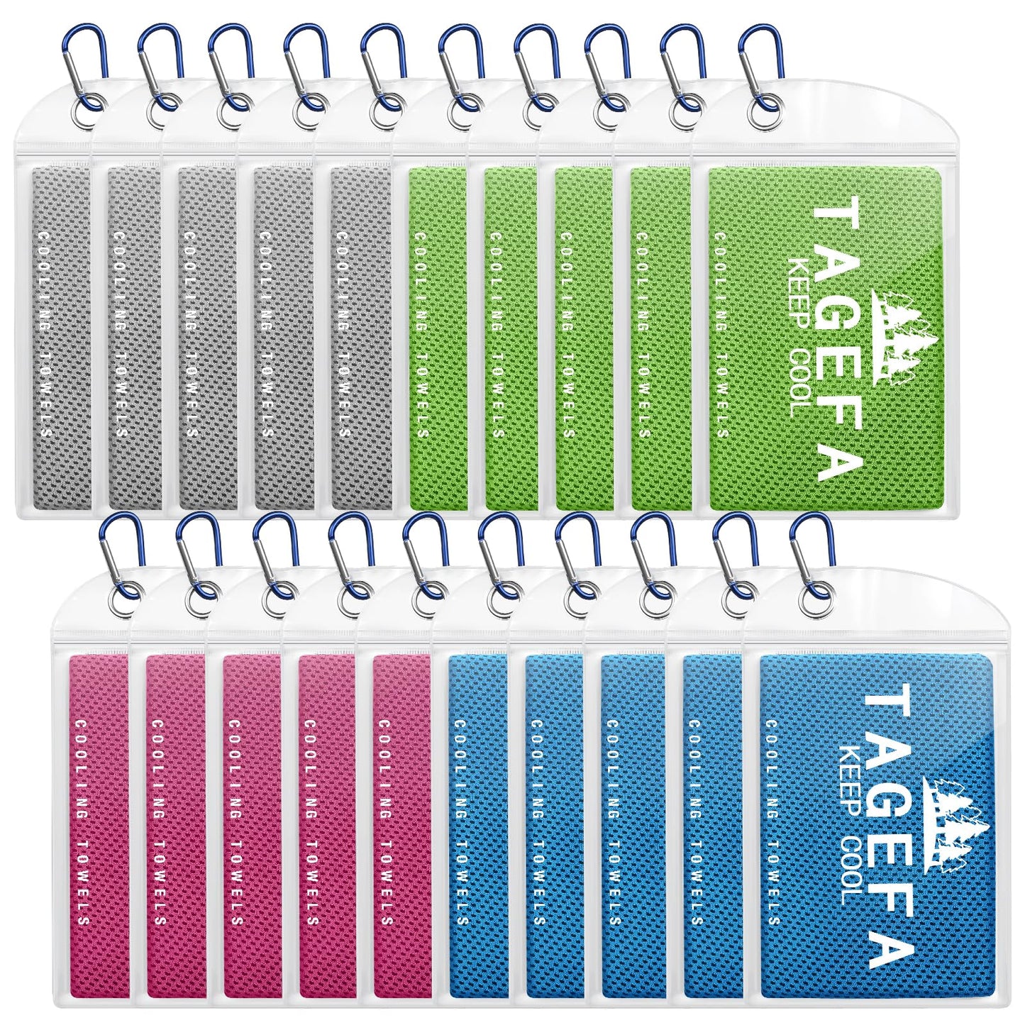 Cooling Towels 20 Pack, 40"x 12" Cooling Rags Neck Wraps for Sports with Carrying Pouch, Gym Cooling Neck Towels for Hor Weather, Sweat, Fitness, Travel
