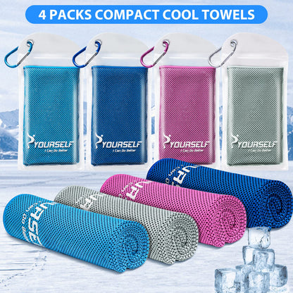SYOURSELF Cooling Towels for Neck and Face, 4 Pack 40" x 12" Cooling Towel for Hot Weather, Soft Breathable Instant Cool Chilly Pad for Sports Golf Yoga Gym Athletes Camping Ice Towels(Mix-4pcs)
