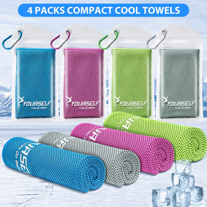 SYOURSELF Cooling Towels for Neck and Face, 4 Pack 40" x 12" Cooling Towel for Hot Weather, Soft Breathable Instant Cool Chilly Pad for Sports Golf Yoga Gym Athletes Camping Ice Towels(Mix-4pcs)