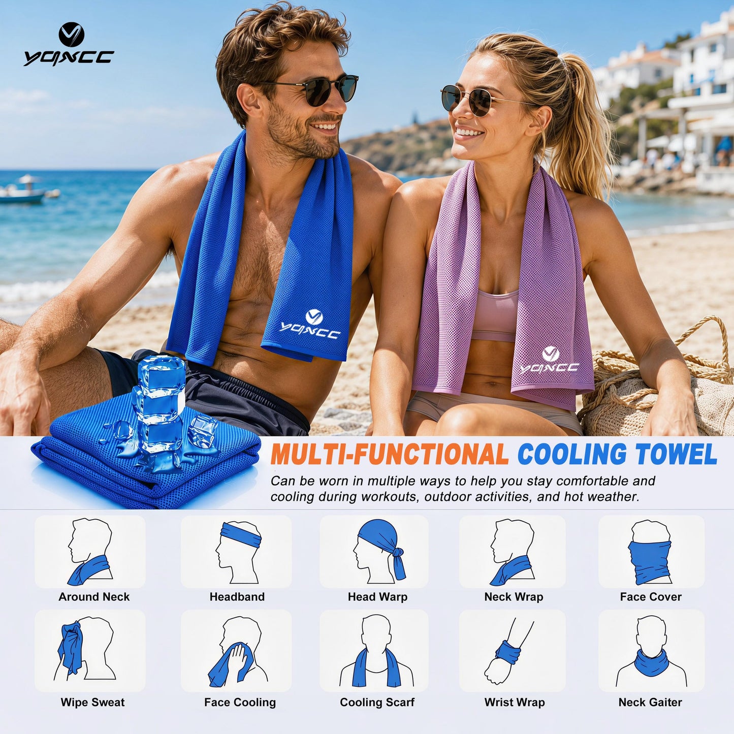YQXCC 4 Pack Cooling Towels 40"x12", Cold Cool for Neck & Face | Cooling Neck Wraps, Soft Breathable Microfiber Chilly Towels, Ideal for Gym, Yoga, Golf, Running, Camping & Hot Weather