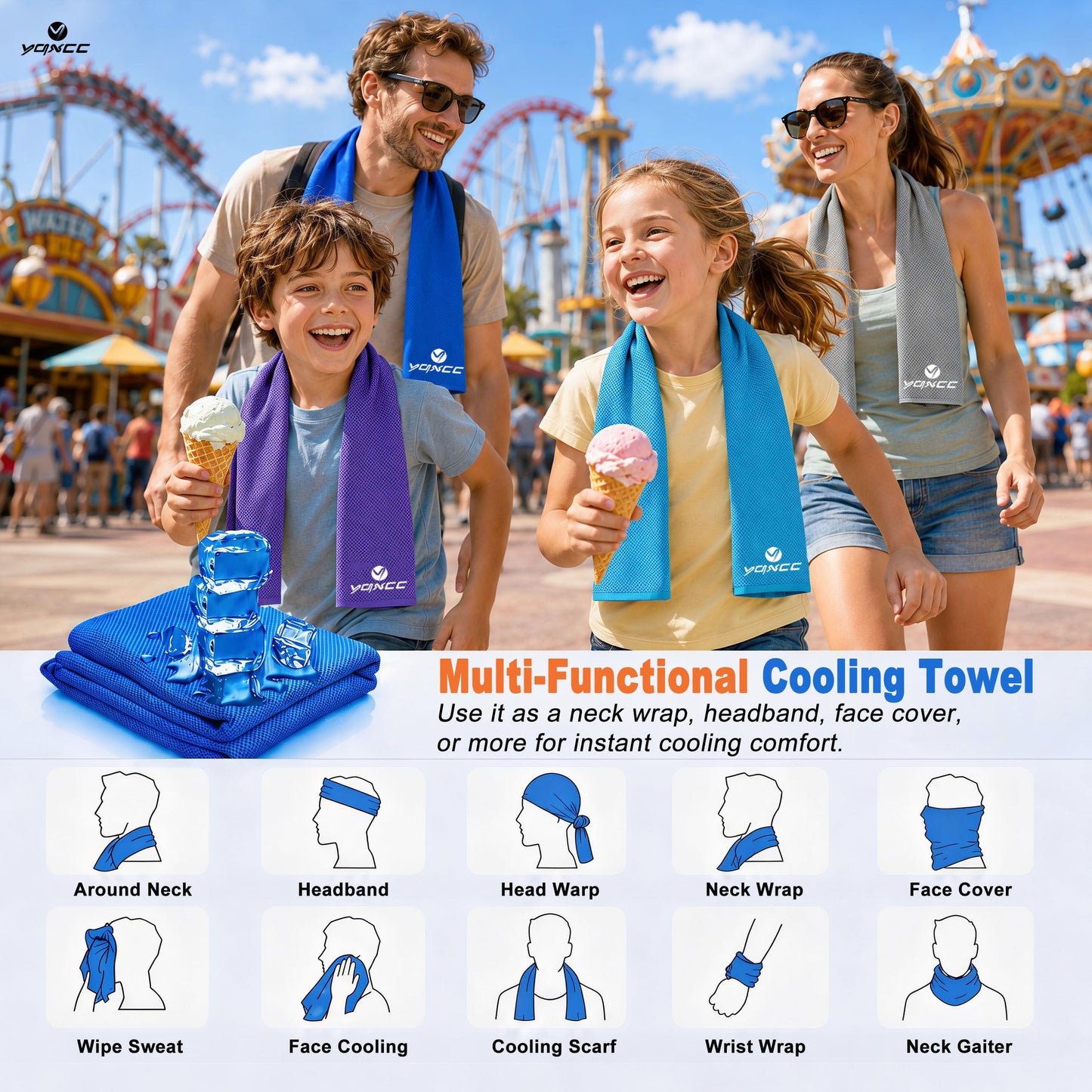 YQXCC 4 Pack Cooling Towels (40"x12"), Cool Neck Towel, Soft Breathable Microfiber for Gym, Yoga, Golf, Running, Camping & Summer Outdoor Activities