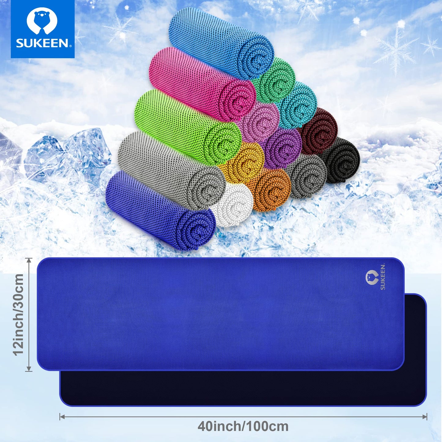 Sukeen 4 Pack Cooling Towels (40"x12") for Neck and Face, Cooling Neck Wraps, Breathable Cooling Towel for Hot Weather, Sweat Towels for Yoga, Sports, Golf, Gym, Camping, Running, Fitness, Workout