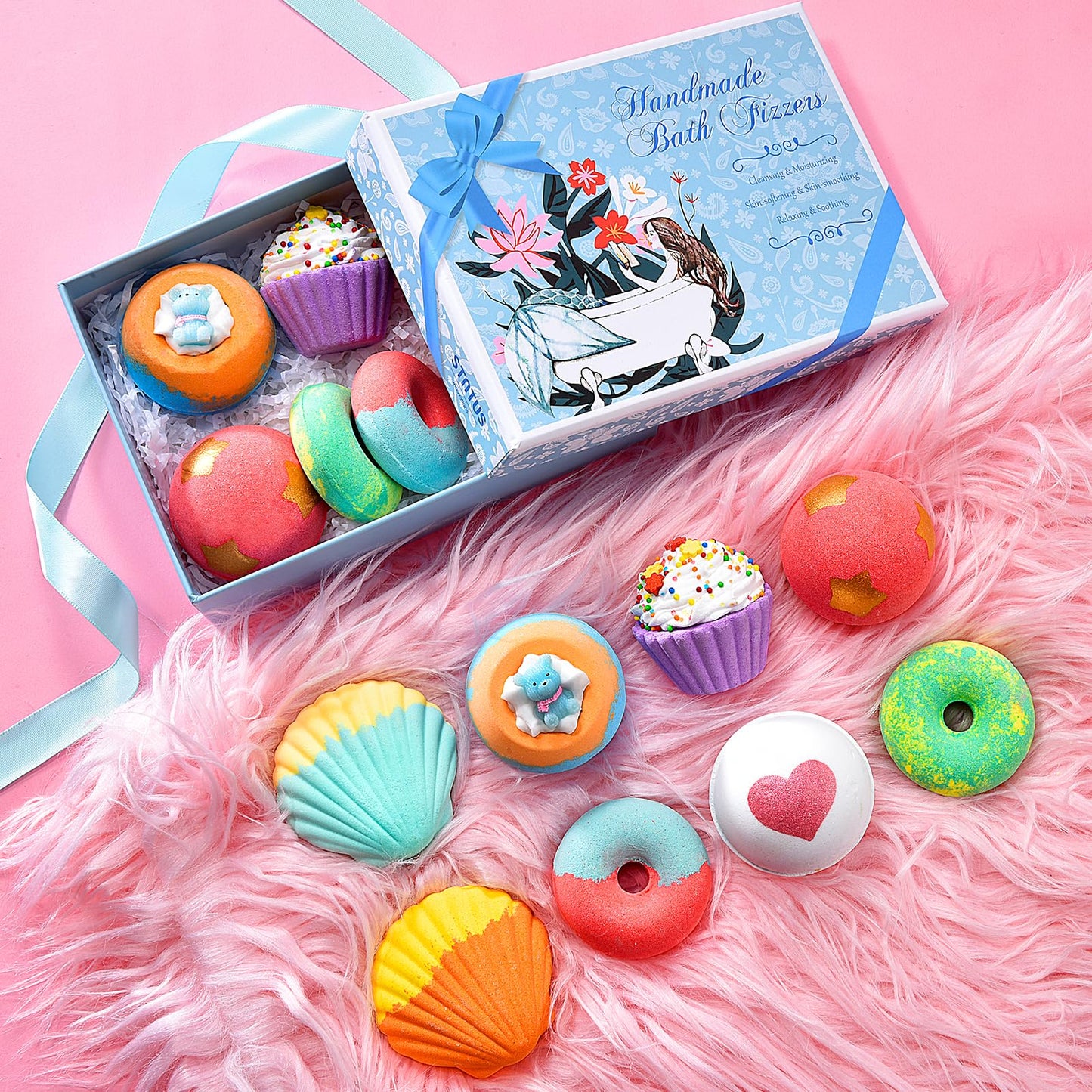 STNTUS INNOVATIONS Bath Bombs, 7 Natural Bath Bomb Gift Set, Bubble Bathbombs for Women Kids, Shea Butter Moisturize, Gifts for Mom Her Girlfriend, Mothers Day Gifts, for Birthday Valentines Christmas