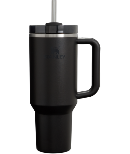 Splash-Resistant FlowState The Quencher H2.0 Flowstate Tumbler  | Stanley Create D332L - Double-Wall Vacuum Insulated Travel Tumbler with Straw - Black 2.0