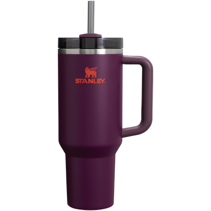 Splash-Resistant FlowState The Quencher H2.0 Flowstate Tumbler  | Stanley Create D332L - Double-Wall Vacuum Insulated Travel Tumbler with Straw - Plum