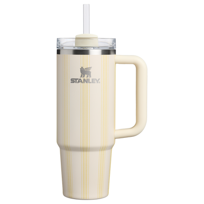 Insulated Travel The Quencher H2.0 Flowstate Tumbler D343V - Premium Stainless Steel Straw Cup for All-Day Hydration - Cream Picnic Stripe