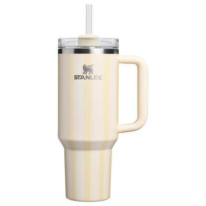 Splash-Resistant FlowState The Quencher H2.0 Flowstate Tumbler D342C - FlowState 3-Position Lid Insulated Travel Mug - Cream Picnic Stripe