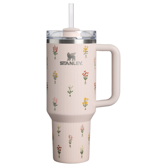 Large Capacity The Quencher H2.0 Flowstate Tumbler D362R - 40oz Large Capacity Car-Cup Friendly Quencher - Rose Quartz Bouquets