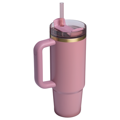 Splash-Resistant FlowState The Quencher H2.0 Flowstate Tumbler | Stanley Create D331C - Double-Wall Vacuum Insulated Travel Tumbler with Straw Detail