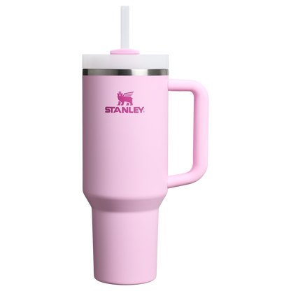 Splash-Resistant FlowState The Quencher H2.0 Flowstate Tumbler  | Stanley Create D332L - Double-Wall Vacuum Insulated Travel Tumbler with Straw - Cherry Blossom