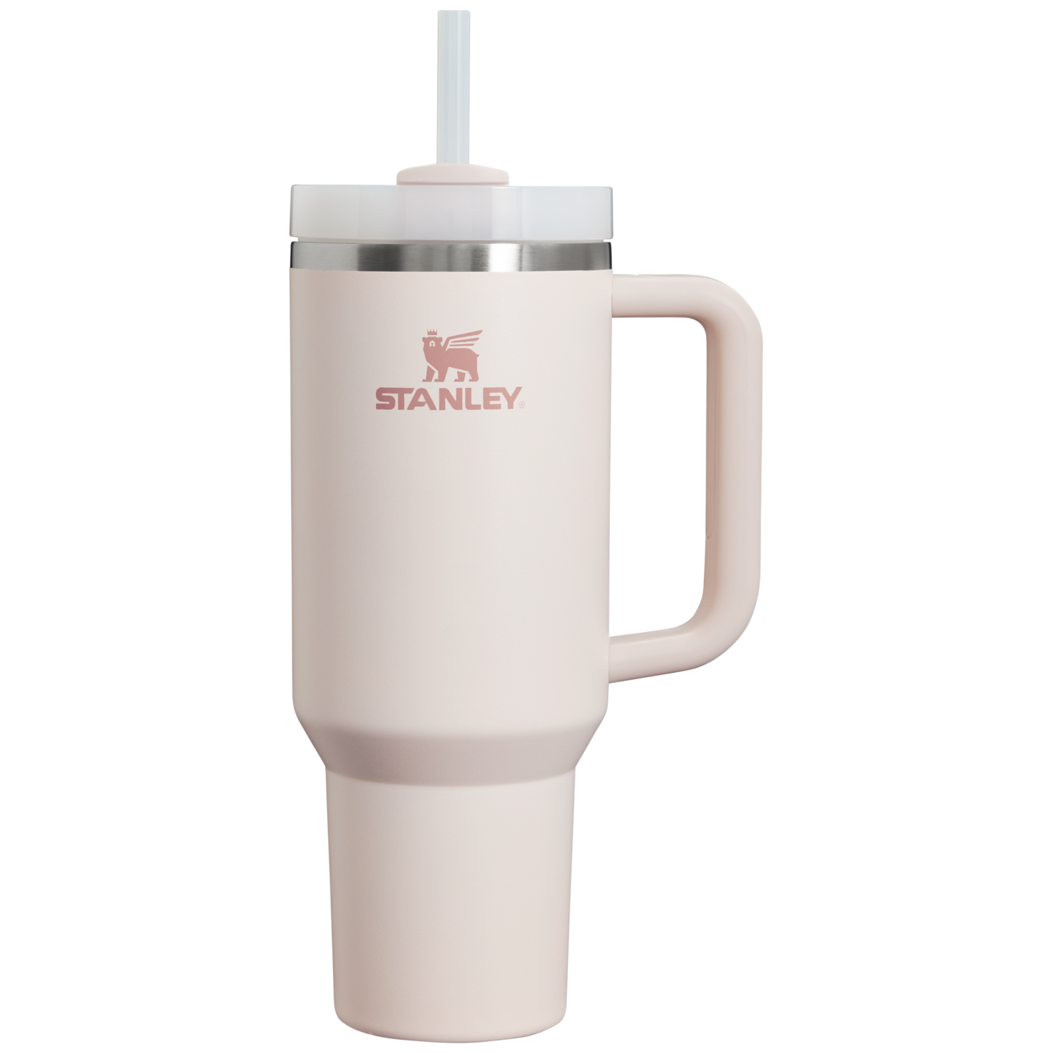 Splash-Resistant FlowState The Quencher H2.0 Flowstate Tumbler  | Stanley Create D332L - Double-Wall Vacuum Insulated Travel Tumbler with Straw - Rose Quartz 2.0