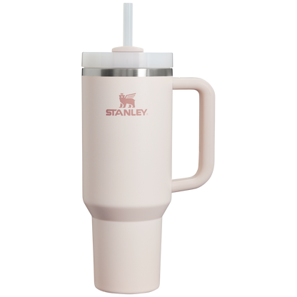 Splash-Resistant FlowState The Quencher H2.0 Flowstate Tumbler  | Stanley Create D332L - Double-Wall Vacuum Insulated Travel Tumbler with Straw - Rose Quartz 2.0