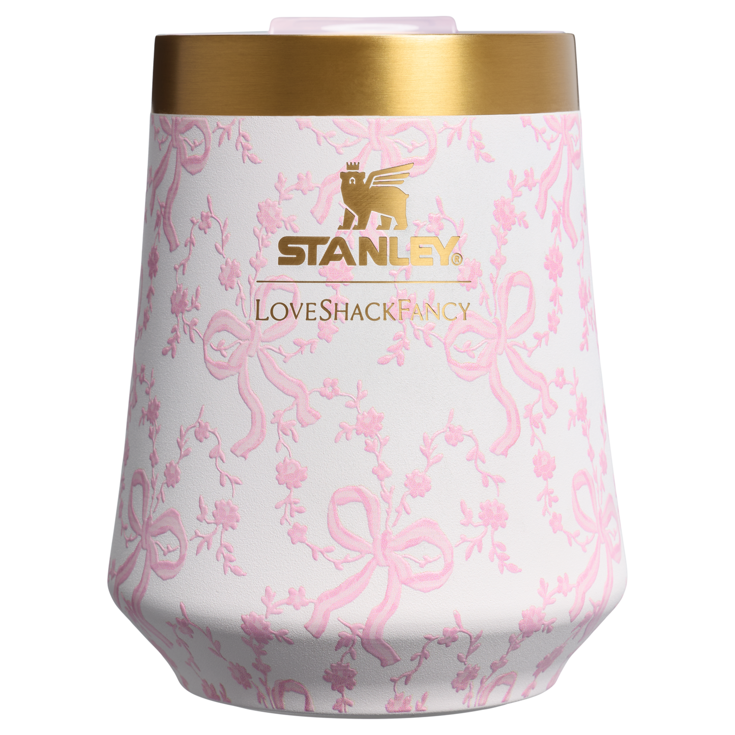 Flavor-Preserving Stanley 1913 x LoveShackFancy Holiday Reserve Wine Tumbler D367F - Elegant Stemless Vacuum Insulated Wine Tumbler - Coquette Bow Chantilly