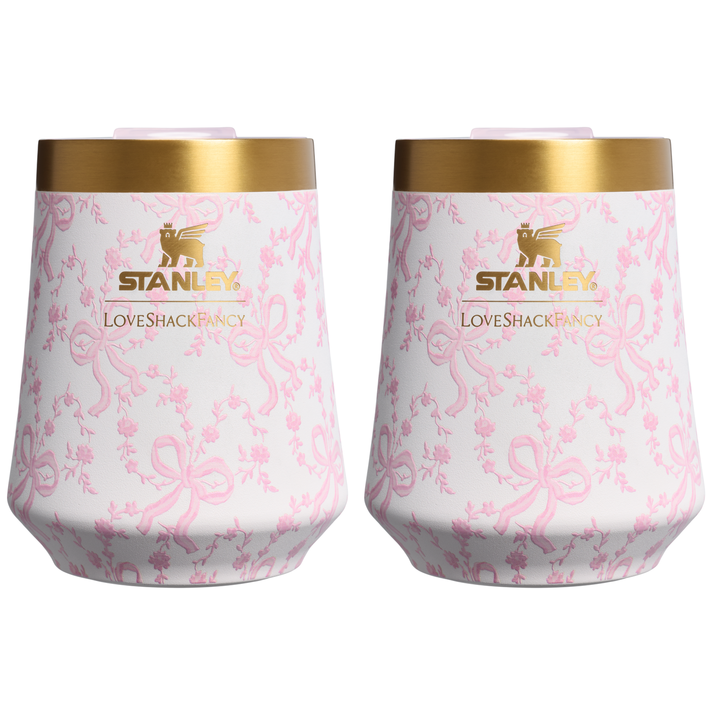 Premium Matte Stanley 1913 x LoveShackFancy Holiday The Reserve Wine Tumbler Set | 2-pack D205C - Premium Insulated Egg-Shaped Wine Glass for Outdoors - Coquette Bow Chantilly