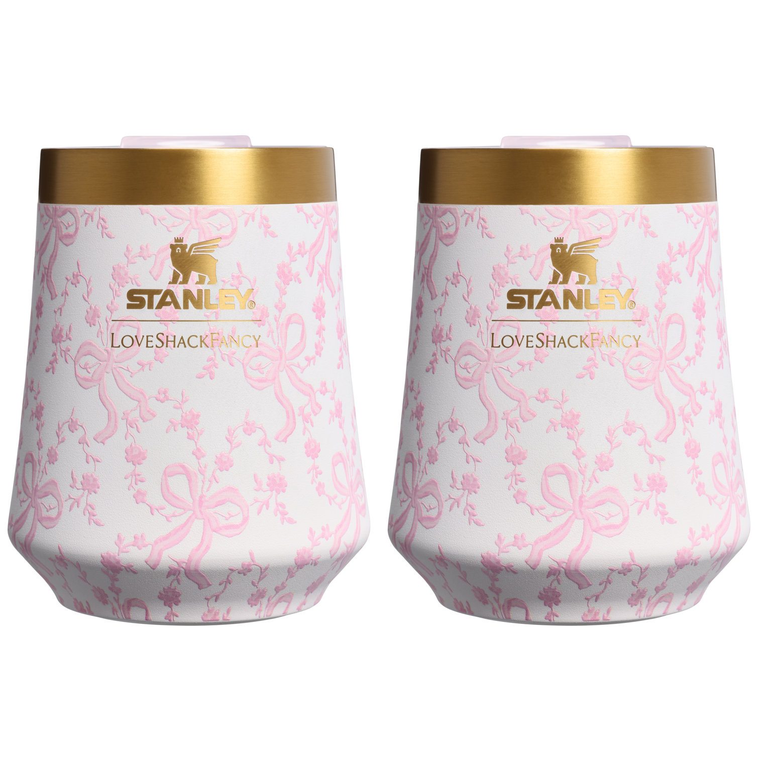 Premium Matte Stanley 1913 x LoveShackFancy Holiday The Reserve Wine Tumbler Set | 2-pack D205C - Premium Insulated Egg-Shaped Wine Glass for Outdoors - Coquette Bow Chantilly