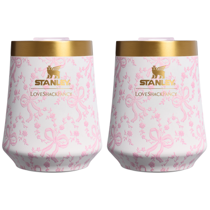 Premium Matte Stanley 1913 x LoveShackFancy Holiday The Reserve Wine Tumbler Set | 2-pack D205C - Premium Insulated Egg-Shaped Wine Glass for Outdoors - Coquette Bow Chantilly