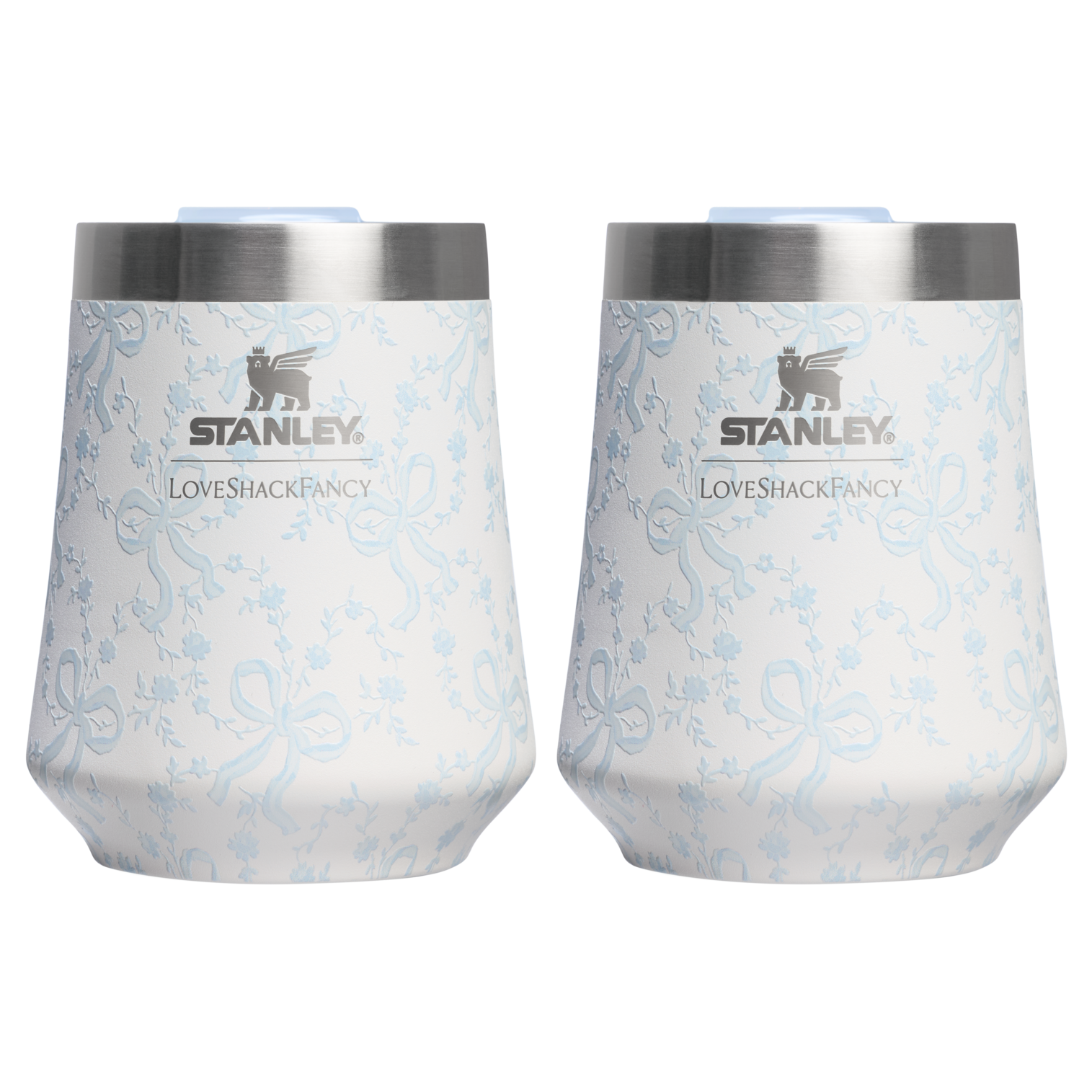 Premium Matte Stanley 1913 x LoveShackFancy Holiday The Reserve Wine Tumbler Set | 2-pack D205C - Premium Insulated Egg-Shaped Wine Glass for Outdoors - Coquette Bow Winter Ice