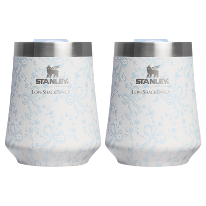 Premium Matte Stanley 1913 x LoveShackFancy Holiday The Reserve Wine Tumbler Set | 2-pack D205C - Premium Insulated Egg-Shaped Wine Glass for Outdoors - Coquette Bow Winter Ice