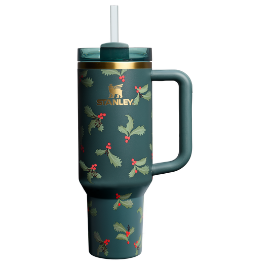 Splash-Resistant FlowState The Cheers & Cheer Quencher H2.0 Flowstate Tumbler D188Q - FlowState 3-Position Lid Insulated Travel Mug - Holiday Botanical