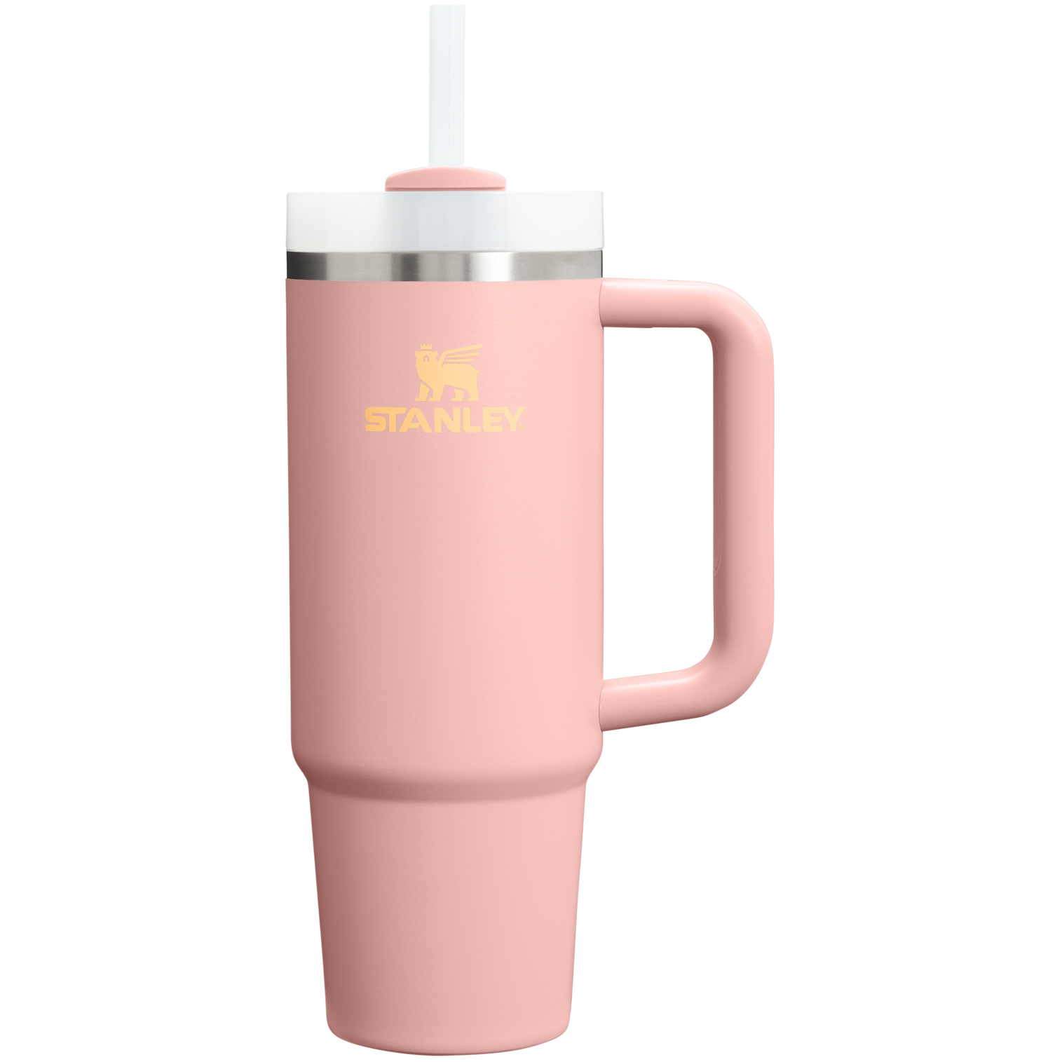 Splash-Resistant FlowState The Quencher H2.0 Flowstate Tumbler | Stanley Create D331C - Double-Wall Vacuum Insulated Travel Tumbler with Straw - Peach Rose