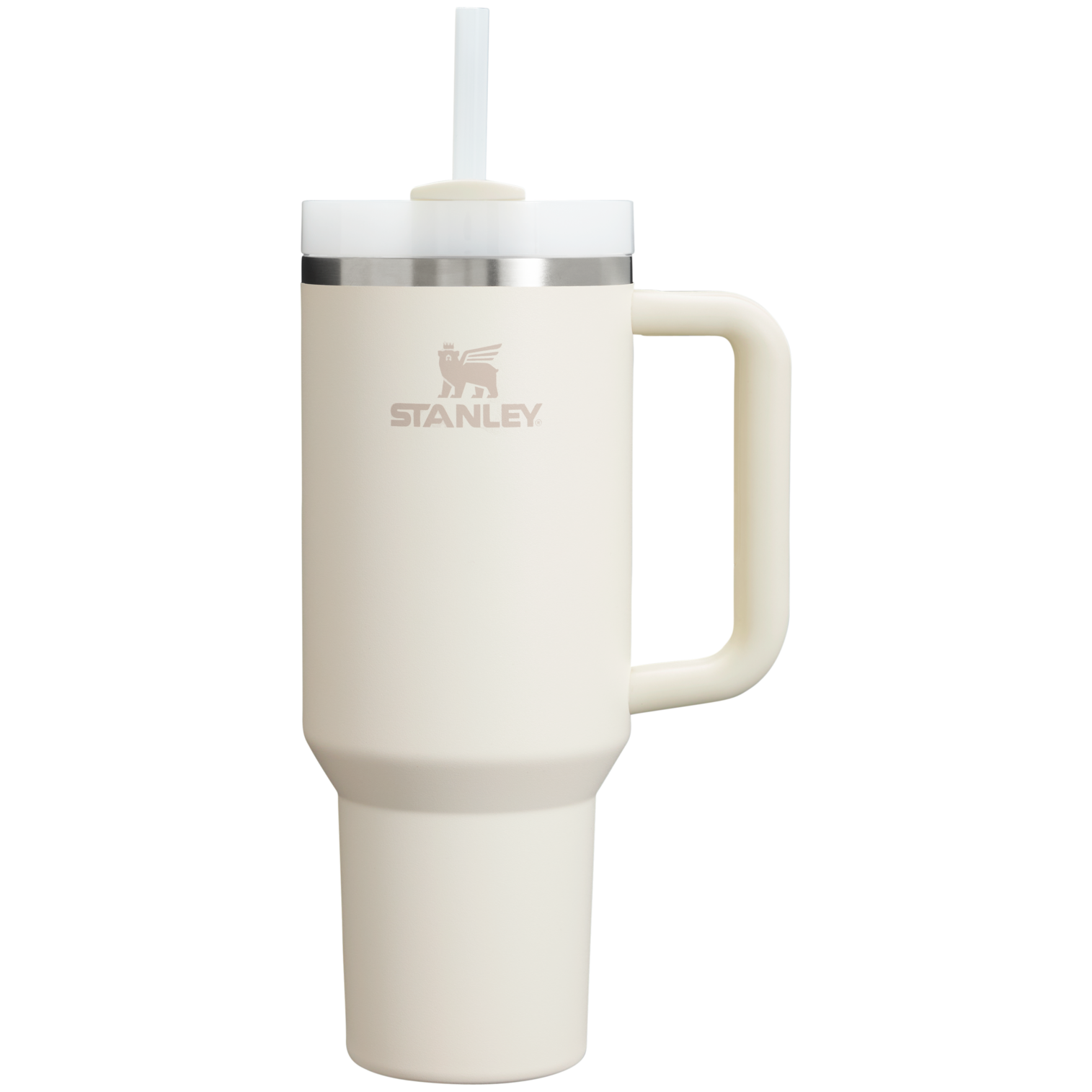 Splash-Resistant FlowState The Quencher H2.0 Flowstate Tumbler  | Stanley Create D332L - Double-Wall Vacuum Insulated Travel Tumbler with Straw - Cream 2.0