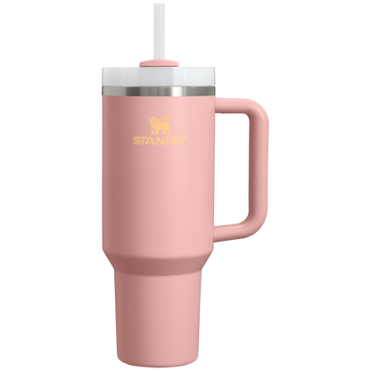 Splash-Resistant FlowState The Quencher H2.0 Flowstate Tumbler  | Stanley Create D332L - Double-Wall Vacuum Insulated Travel Tumbler with Straw - Peach Rose