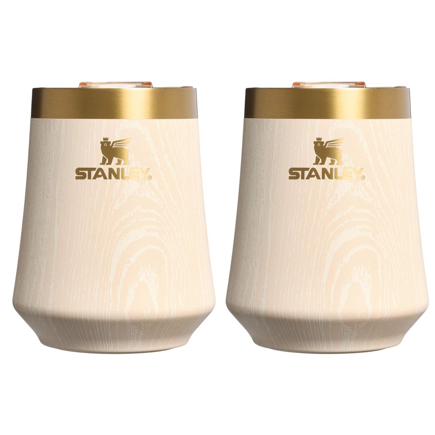 Premium Matte The Cheers & Cheer Reserve Wine Tumbler | 2-pack D190T - Elegant Stemless Vacuum Insulated Wine Tumbler - Birch Woodgrain