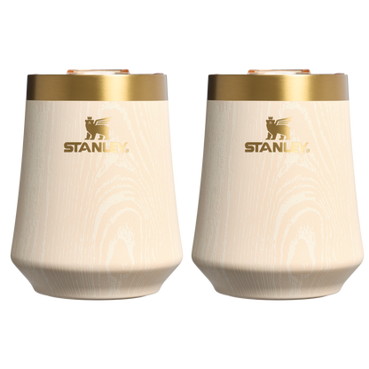 Premium Matte The Cheers & Cheer Reserve Wine Tumbler | 2-pack D190T - Elegant Stemless Vacuum Insulated Wine Tumbler - Birch Woodgrain