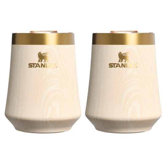 Premium Matte The Cheers & Cheer Reserve Wine Tumbler | 2-pack D190T - Elegant Stemless Vacuum Insulated Wine Tumbler - Birch Woodgrain