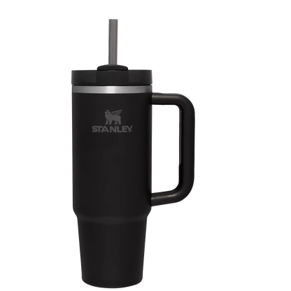 Splash-Resistant FlowState The Quencher H2.0 Flowstate Tumbler  | Stanley Create D332L - Double-Wall Vacuum Insulated Travel Tumbler with Straw - Black