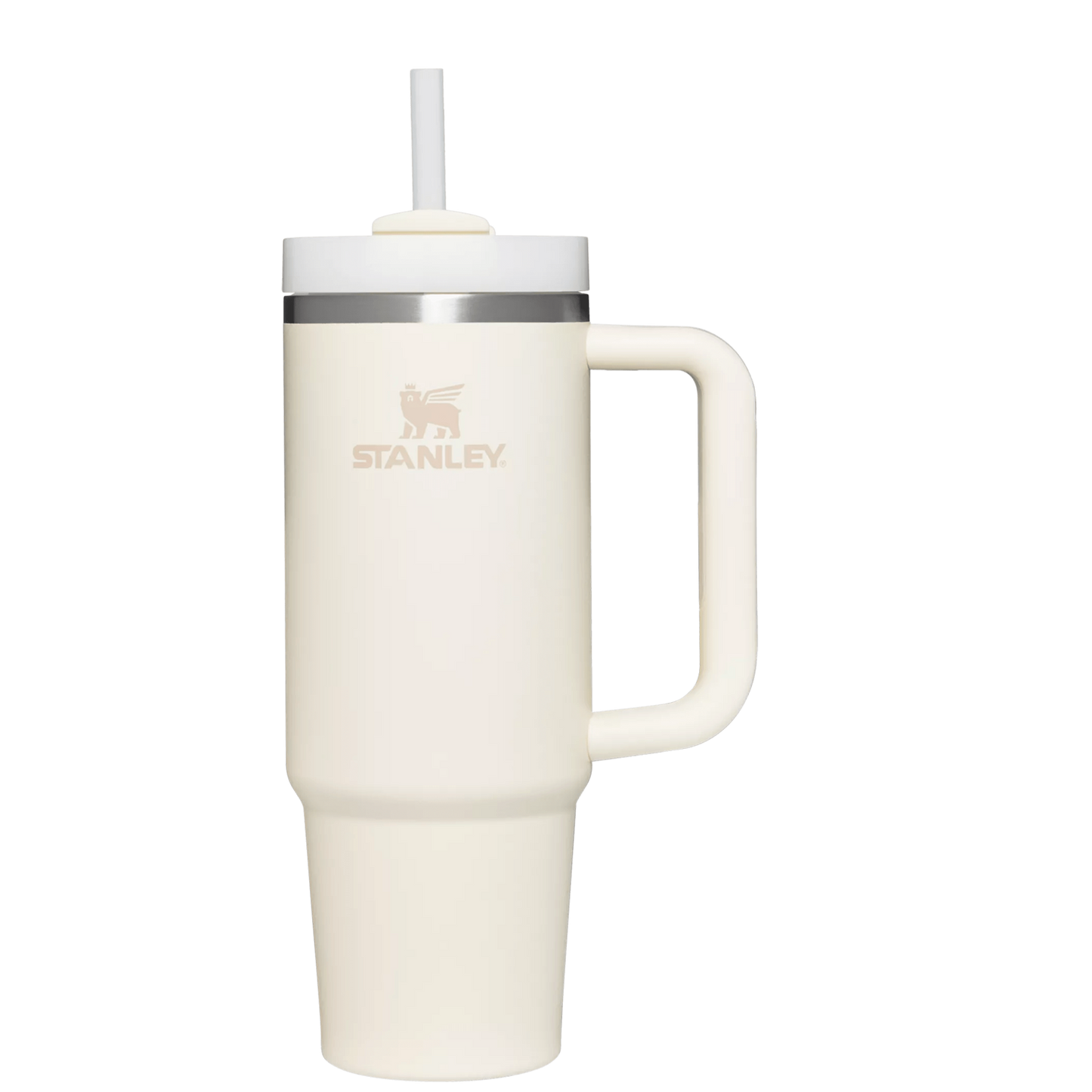 Splash-Resistant FlowState The Quencher H2.0 Flowstate Tumbler | Stanley Create D331C - Double-Wall Vacuum Insulated Travel Tumbler with Straw - Cream