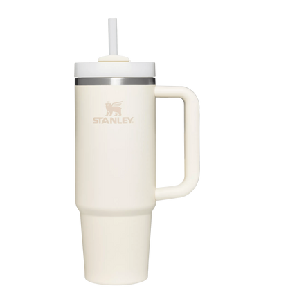 Splash-Resistant FlowState The Quencher H2.0 Flowstate Tumbler | Stanley Create D331C - Double-Wall Vacuum Insulated Travel Tumbler with Straw - Cream